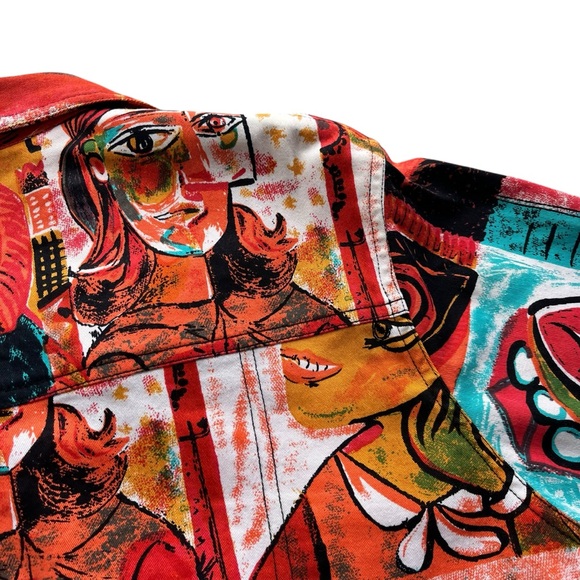 Kaktus Women’s XL Colorful Abstract Pablo Picasso Portraits Art Print 3/4 Jacket - Picture 12 of 16
